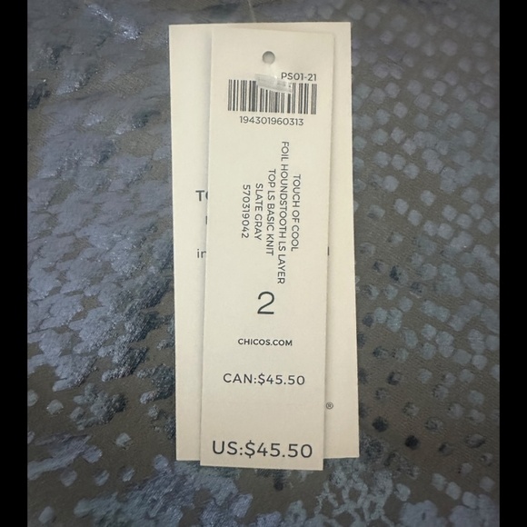 Chico's Touch of Cool Foil Houndstooth Long Sleeve Layer Top Basic Knit - Picture 7 of 7